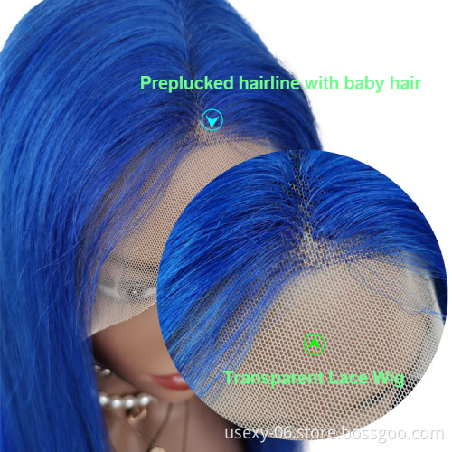 Blue Colored Lace Front Wigs For Black Women 100 Human Hair Wig Vendors Wholesale Virgin Brazilian Hair HD Lace Frontal Wigs